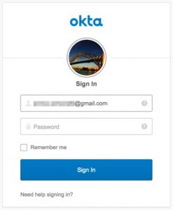 Okta Login Screen